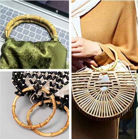 Bamboo Purse Handle, 2PCS Round Wooden Rings Holders, 5.5 inch Bamboo Purse Handles Bag Handle Replacements for Beach Straw Bag Purse Handles DIY Crafting Making Decorations in Saudi Arabia