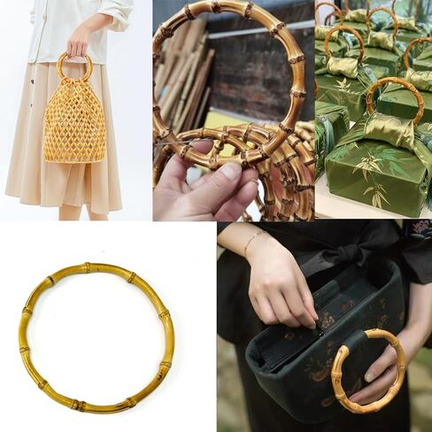 Bamboo Purse Handle, 2PCS Round Wooden Rings Holders, 5.5 inch Bamboo Purse Handles Bag Handle Replacements for Beach Straw Bag Purse Handles DIY Crafting Making Decorations in Saudi Arabia
