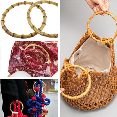 Bamboo Purse Handle, 2PCS Round Wooden Rings Holders, 5.5 inch Bamboo Purse Handles Bag Handle Replacements for Beach Straw Bag Purse Handles DIY Crafting Making Decorations in Saudi Arabia
