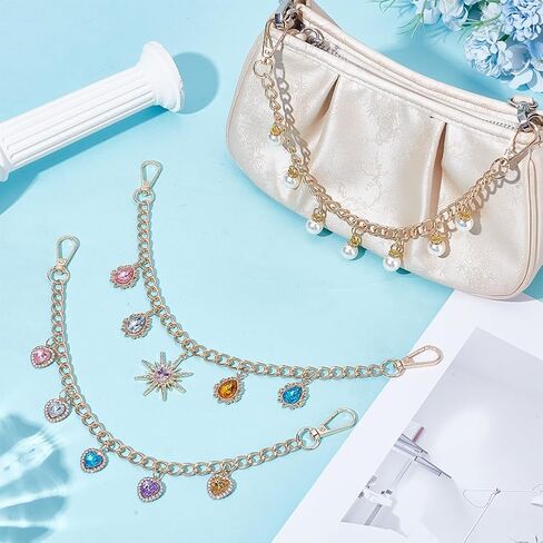 PLIGREAT 3 Pcs Heart Charms Chains for Handbag, 12.5 Inch Bag Chains for Women Pearl Handbag Straps Replacement Extension Chain for Wallet Purse Crossbody Accessories, 3 Styles in Saudi Arabia