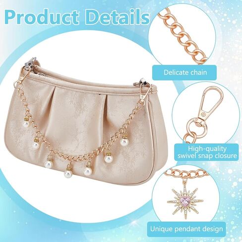 PLIGREAT 3 Pcs Heart Charms Chains for Handbag, 12.5 Inch Bag Chains for Women Pearl Handbag Straps Replacement Extension Chain for Wallet Purse Crossbody Accessories, 3 Styles in Saudi Arabia