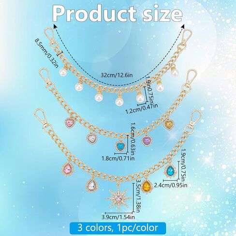 PLIGREAT 3 Pcs Heart Charms Chains for Handbag, 12.5 Inch Bag Chains for Women Pearl Handbag Straps Replacement Extension Chain for Wallet Purse Crossbody Accessories, 3 Styles in Saudi Arabia