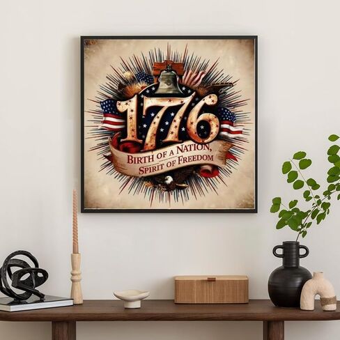 KTHOFCY 5D DIY 1776 Birth of a Nation Flag & Eagle Diamond Painting Kits for Adults,Vintage Patriotic Full Drill Embroidery Cross Stitch Crystal Painting Wall Decor Painting Dots Kits 11.8X11.8inch in Saudi Arabia