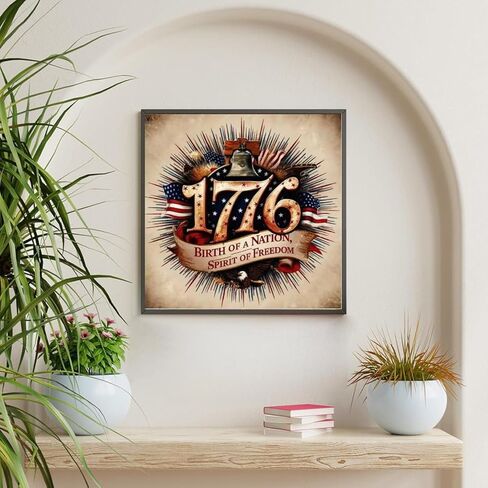 KTHOFCY 5D DIY 1776 Birth of a Nation Flag & Eagle Diamond Painting Kits for Adults,Vintage Patriotic Full Drill Embroidery Cross Stitch Crystal Painting Wall Decor Painting Dots Kits 11.8X11.8inch in Saudi Arabia