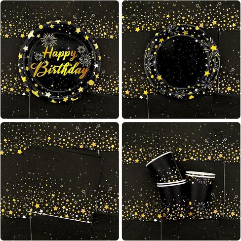Black Gold Birthday Party Decorations - Black and Gold Party Supplies including Backdrop, Plate, Cake Topper, Cup, Napkin, Balloon, Tablecloth - Serves 20 in Saudi Arabia