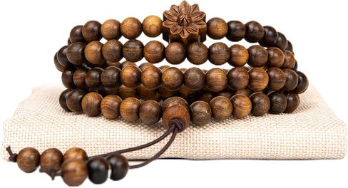 108 Mala Beads Prayer Beads, Wooden Bead Bracelet, Meditation Accessories, Bead Bracelet Men, Natural Wood Bead Chain in Saudi Arabia