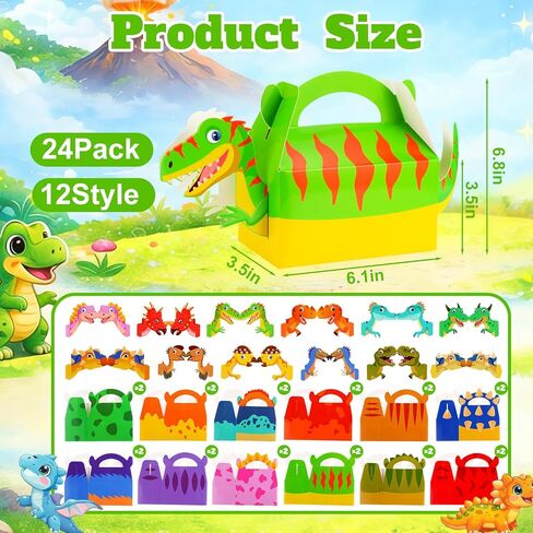 AmazingSpark 24 Pcs Dinosaur Party Favor Boxes, Dinosaur Theme Birthday Goodie Candy Treat Gift Boxes, Cute Dino Party Supplies for Birthday, Game Theme Events in Saudi Arabia