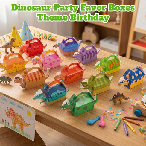 AmazingSpark 24 Pcs Dinosaur Party Favor Boxes, Dinosaur Theme Birthday Goodie Candy Treat Gift Boxes, Cute Dino Party Supplies for Birthday, Game Theme Events in Saudi Arabia