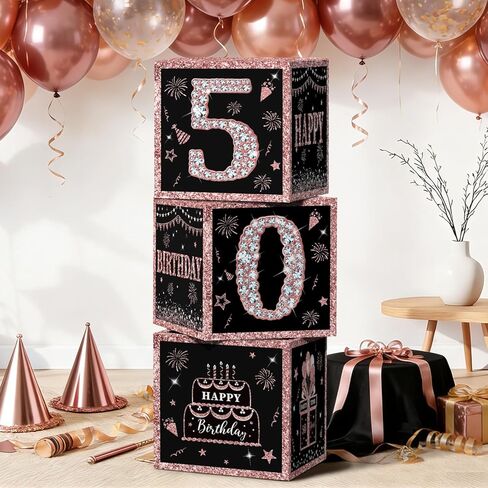 زينة عيد الميلاد الخمسين للرجال، صناديق بالونات عيد الميلاد الخمسين السعيدة من الذهب الأسود، لوازم الحفلات بعمر 50 عامًا in Kuwait