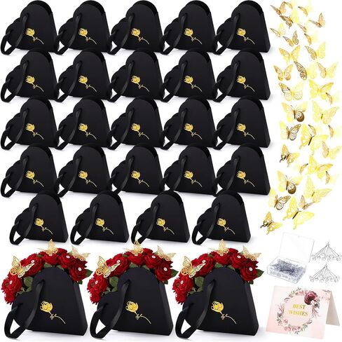 Fullhawl 24 Sets Valentine's Day Heart Shaped Flower Boxes, Bouquet Storage Bucket Floral Box with 72 Gold Butterflies 100 Pins and 24 Cards for Wedding Arrangements Florist(Multicolor) in Saudi Arabia