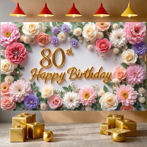 Flower 85th Birthday Banner Decorations for Women Pink Roses Floral Happy 85th Birthday Banner Backdrop Sign for 85 Years Old Anniversary Party Home Wall Outdoor Indoor Photo Booth Background Supplies in Saudi Arabia