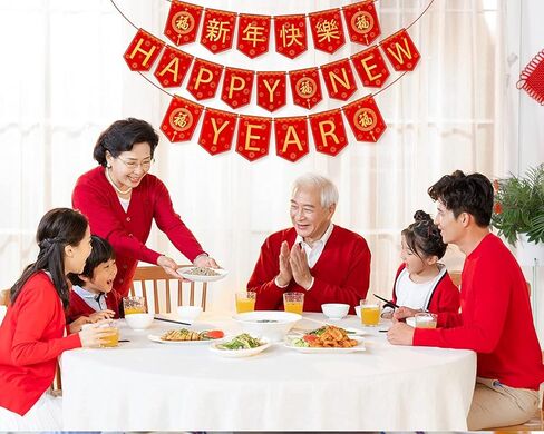 Whaline 3Pcs Chinese New Year Banner Red Gold 2026 Happy New Year Bunting Banner Pre-Assembled Spring Festival Bunting Garland for Home Office Party Photo Background Decoration Supplies in Saudi Arabia