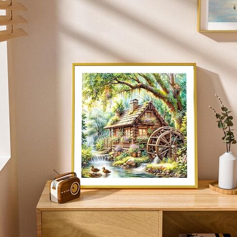 AMORARS Landscape Diamond Art Kits for Adults - 5D Wooden House Diamond Painting Kit for Beginners - Full Diamond Dot Rond Gem Art Paintings and Gifts Home Decoration Crafts, 12x12Inch in Saudi Arabia