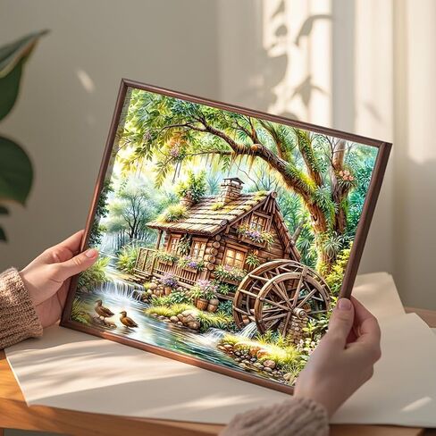 AMORARS Landscape Diamond Art Kits for Adults - 5D Wooden House Diamond Painting Kit for Beginners - Full Diamond Dot Rond Gem Art Paintings and Gifts Home Decoration Crafts, 12x12Inch in Saudi Arabia