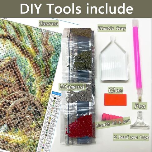 AMORARS Landscape Diamond Art Kits for Adults - 5D Wooden House Diamond Painting Kit for Beginners - Full Diamond Dot Rond Gem Art Paintings and Gifts Home Decoration Crafts, 12x12Inch in Saudi Arabia