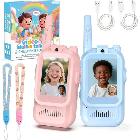 Video Walkie Talkies Toys for Kids Ages 3-12 – Rechargeable USB Two-Way Radios with Camera, 2 Packs Handheld Intercom for Indoor Outdoor Family Games, Camping, Hiking & Birthday Gifts (Blue & Pink) in Saudi Arabia