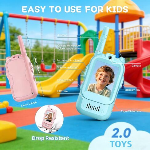 Video Walkie Talkies Toys for Kids Ages 3-12 – Rechargeable USB Two-Way Radios with Camera, 2 Packs Handheld Intercom for Indoor Outdoor Family Games, Camping, Hiking & Birthday Gifts (Blue & Pink) in Saudi Arabia