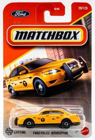 Matchbox Ford Police Interceptor [تاكسي أصفر] 29/125، لعبة سيارة مصبوبة بمقياس 1:64 in Kuwait