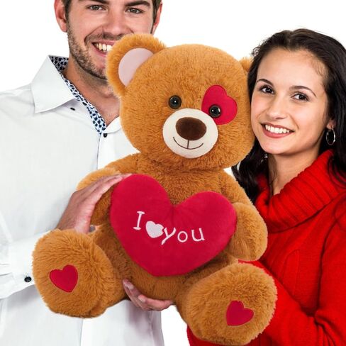 Tezituor I Love You Teddy Bear Stuffed Animal for Valentines Bear Plush with Red Heart Toy Cute Brown Teddy Gifts for Girls Women Girlfriend Daughter 2026 Valentine's Day Anniversary Birthday in Saudi Arabia