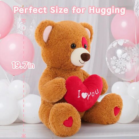 Tezituor I Love You Teddy Bear Stuffed Animal for Valentines Bear Plush with Red Heart Toy Cute Brown Teddy Gifts for Girls Women Girlfriend Daughter 2026 Valentine's Day Anniversary Birthday in Saudi Arabia