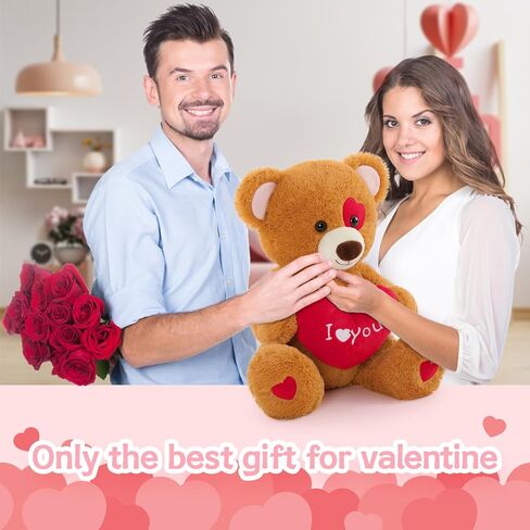 Tezituor I Love You Teddy Bear Stuffed Animal for Valentines Bear Plush with Red Heart Toy Cute Brown Teddy Gifts for Girls Women Girlfriend Daughter 2026 Valentine's Day Anniversary Birthday in Saudi Arabia