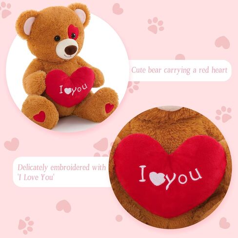 Tezituor I Love You Teddy Bear Stuffed Animal for Valentines Bear Plush with Red Heart Toy Cute Brown Teddy Gifts for Girls Women Girlfriend Daughter 2026 Valentine's Day Anniversary Birthday in Saudi Arabia