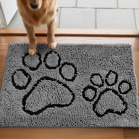 MUDGUARD MAT™ Dog Door Mat with Two-Paws Motif Design, Super Absorbent Microfiber Chenille, Non-Slip Quick-Dry Indoor Rug for Muddy Paws, Pets & Entryway, Machine Washable, Grey 19"x30" in Saudi Arabia