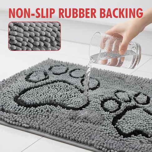 MUDGUARD MAT™ Dog Door Mat with Two-Paws Motif Design, Super Absorbent Microfiber Chenille, Non-Slip Quick-Dry Indoor Rug for Muddy Paws, Pets & Entryway, Machine Washable, Grey 19"x30" in Saudi Arabia