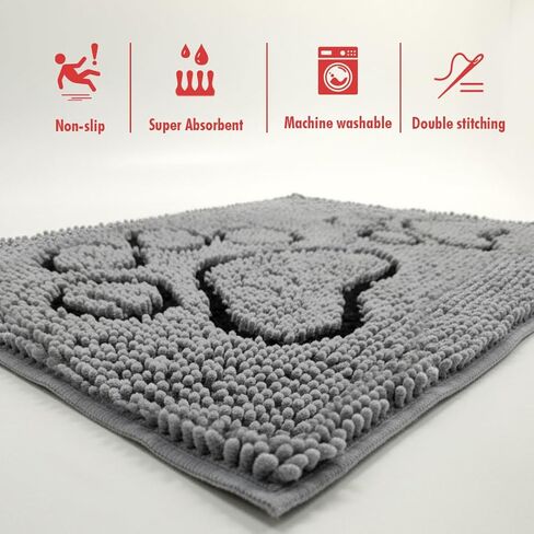 MUDGUARD MAT™ Dog Door Mat with Two-Paws Motif Design, Super Absorbent Microfiber Chenille, Non-Slip Quick-Dry Indoor Rug for Muddy Paws, Pets & Entryway, Machine Washable, Grey 19"x30" in Saudi Arabia