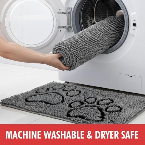 MUDGUARD MAT™ Dog Door Mat with Two-Paws Motif Design, Super Absorbent Microfiber Chenille, Non-Slip Quick-Dry Indoor Rug for Muddy Paws, Pets & Entryway, Machine Washable, Grey 19"x30" in Saudi Arabia