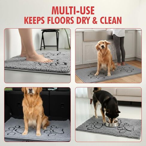 MUDGUARD MAT™ Dog Door Mat with Two-Paws Motif Design, Super Absorbent Microfiber Chenille, Non-Slip Quick-Dry Indoor Rug for Muddy Paws, Pets & Entryway, Machine Washable, Grey 19"x30" in Saudi Arabia