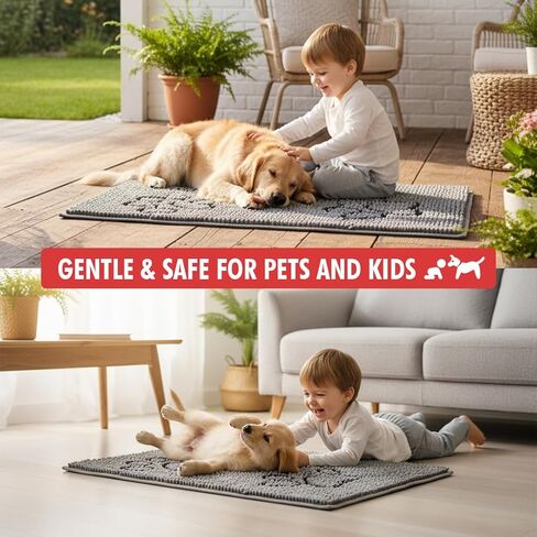 MUDGUARD MAT™ Dog Door Mat with Two-Paws Motif Design, Super Absorbent Microfiber Chenille, Non-Slip Quick-Dry Indoor Rug for Muddy Paws, Pets & Entryway, Machine Washable, Grey 19"x30" in Saudi Arabia