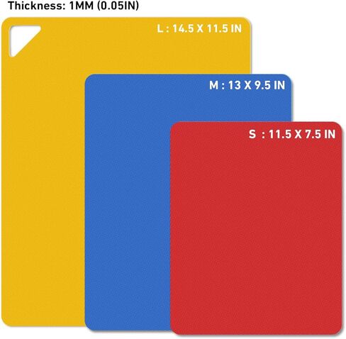 WK Flexible Plastic Cutting Mats for Kitchen Set of 3, Non Slip Cutting Mat, Thin Cutting Sheets, BPA Free, Dishwasher Safe, Multi Sizes, Multi Colors in Kuwait