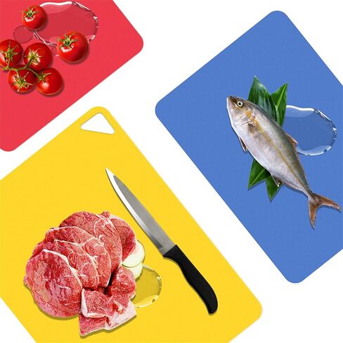WK Flexible Plastic Cutting Mats for Kitchen Set of 3, Non Slip Cutting Mat, Thin Cutting Sheets, BPA Free, Dishwasher Safe, Multi Sizes, Multi Colors in Kuwait