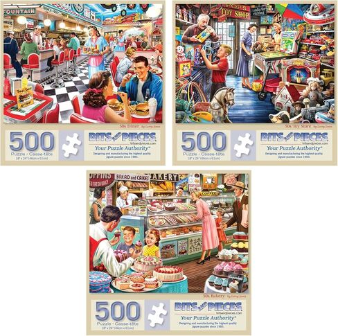 Bits and Pieces 300 Piece Puzzles for Adults Larry Jones 3-Pack - 300 Large Pieces 18" x 24" Jigsaw Puzzles, 1950s Americana, No 2 Pieces Alike in Saudi Arabia
