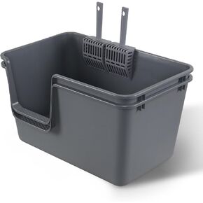 عبوتين من صندوق فضلات القطط الكبير جدًا المفتوح من الأعلى مع مغرفة، ووعاء فضلات القطط ذو الجوانب العالية، مقاس 24.35 بوصة × 15.12 بوصة × 12.9 بوصة، رمادي in Kuwait