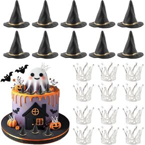 24pcs Witch Hat and Crown Cake Topper,Halloween Bad Witch Birthday Party Decorations Favors Mini Wizard Hats Cupcake Topper,Princess Theme Cupcake Toppers Decor Crafts Gift in Kuwait