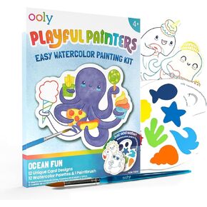Ooly Playful Painters Easy Watercolor Painting Kit - Chills & Thrills Dinos, Set of 25, 12 Unique Artworks with Guided Outlines, 12 Paint Colors, and Brush, Non-Toxic Kids Art and Craft Kit in Saudi Arabia