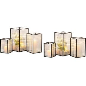 Hewory Glass Hurricane Candle Holder: Black Hurricane Candle Holders with Metal Frame Square Set of 3, Clear Candle Holder for Table Centerpiece Wedding Christmas Engagement Birthday Party Decorations in Kuwait