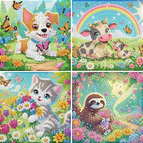Masendp 4 PCS Children's Diamond Art Kit, 5D Cartoon Diamond Painting Kit, DIY Big Gem Art and Crafts, Suitable for Adult Beginners, for Gift and Home Wall Decoration in Saudi Arabia