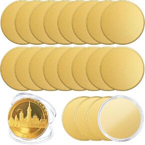 20 PCS Blank Coins for Engraving, 40mm Brass Coin Blanks Brass Copper Coins Custom Challenge Coin Metal Stamping Blanks with Acrylic Protection Box for DIY Crafts Travel Commemorative Collection in Saudi Arabia