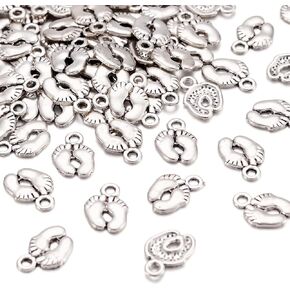 Pandahall 100pcs Tibetan Style Alloy Baby Foot Print Pendants Charms forLove Mom Jewelry Making Supplies Bracelet Keychain Gifts Baby Shower Antique Silver 14x10mm/0.55x0.39inch in Kuwait