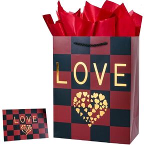 Lyforpyton 12.6 Inch Large Red Gift Bag, Valentine's Day Gift Bag, With Tissue Paper and Card, Suitable for Valentine's Day, Mother's Day, Father's Day, Weddings， Birthday Parties, Anniversaries. in Kuwait