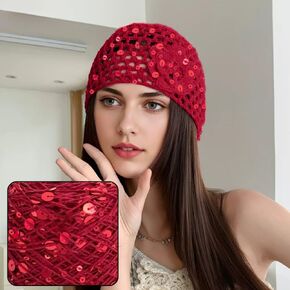 50g Cotton Yarn with Sequins, Glitter Sequined Thread for Knitting, Crochet, and Hand Needlework - Special Textile Fancy Yarn Hand Woven Thread,Red in Kuwait