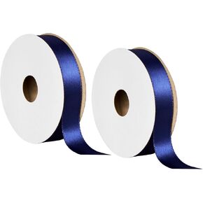 Offray 453931 5/8" Wide Single Face Satin Ribbon for Gift Wrapping, Decoration, and Crafts, Two Pack of 6-Yard Spools, Navy Blue in Kuwait