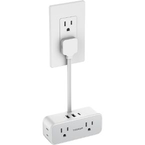 سلك تمديد قصير 6 بوصة، شريط طاقة TESSAN Slim Flat Thin Plug مع 4 منافذ تيار متردد و3 منافذ شحن USB (1 USB-C)، شاحن مكتب أبيض صغير، محطة شحن صغيرة للمنزل والمكتب وغرفة النوم المدرسية in Kuwait