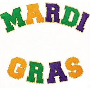 9 Pcs Carnival Iron On Patches Set, Purple Gold Green Glitter Letter Patch, Carnival Patches Iron On Transfers Fit for Clothing Hats DIY Craft, Carnival Party Accessories in Kuwait