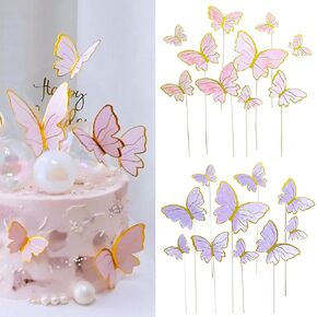 20Pcs 3D Butterfly Cake Toppers, Pink Purple Cupcake Toppers for Girls Women Birthday Wedding Party Decorations, Baby Shower Cake Decorations Supplies, Happy Birthday Cake Decor in Kuwait