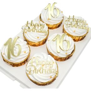 Happy Birthday Cupcake Party Decorations, Gold Mirror Acrylic，Acrylic Number Cupcake Topper,12 Pieces,16th Birthday Cake Toppers,16th Cupcake Topper,Sweet 16 (16th Birthday Cupcake) in Saudi Arabia