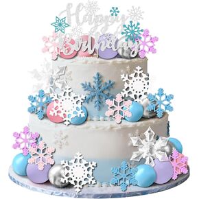 35 قطعة كعكة ندفة الثلج القبعات العالية حفلة عيد ميلاد لوازم الأزرق كرات كعكة ديكور الشتاء العجائب لوازم الحفلات استحمام الطفل المفضلة in Kuwait